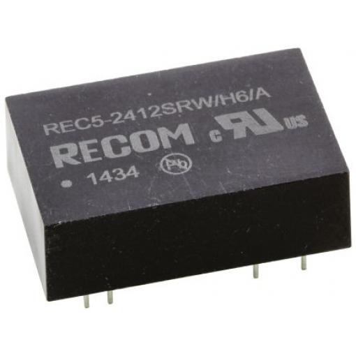 Recom Měnič DC/DC REC5, výstup: 12 V dc 3 kV ac, Vin 24V dc 420 mA, Vin 18V 3 W -40 °C 75 °C Průchozí otvor