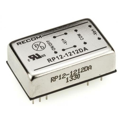 Recom Měnič DC/DC RP12-A, výstup: 12 V dc 1.6 kV dc, Vin 18V dc 500 mA, Vin 9V 12 W -40 °C 72 °C Průchozí otvor
