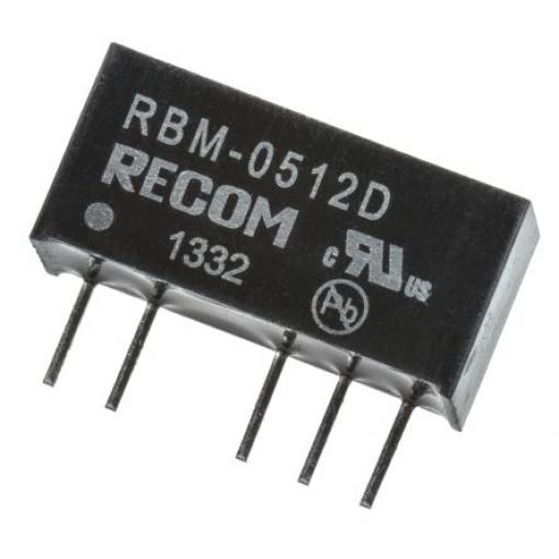 Recom Měnič DC/DC RBM, výstup: 12 V dc 3 kV dc, Vin 5V dc 41 mA, Vin 4.5V 1 W -40 °C 85 °C Průchozí otvor