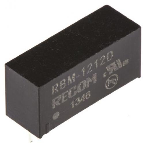 Recom Měnič DC/DC RBM, výstup: 12 V dc 3 kV dc, Vin 13.2V dc 41 mA, Vin 10.8V 1 W -40 °C 85 °C Průchozí otvor