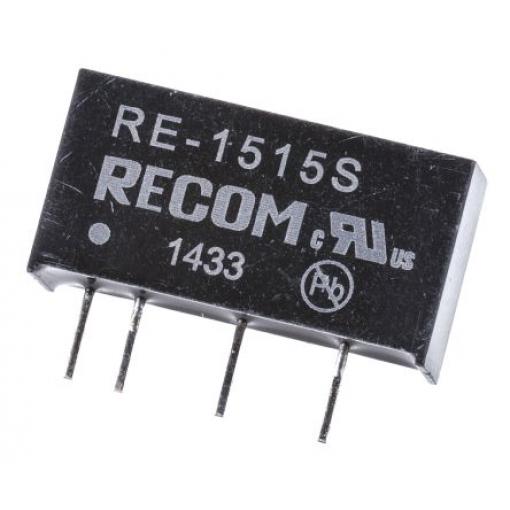 Recom Měnič DC/DC RE, výstup: 15 V dc 1 kV dc, Vin 15V dc 66 mA, Vin 0V 1 W -40 °C 85 °C Průchozí otvor