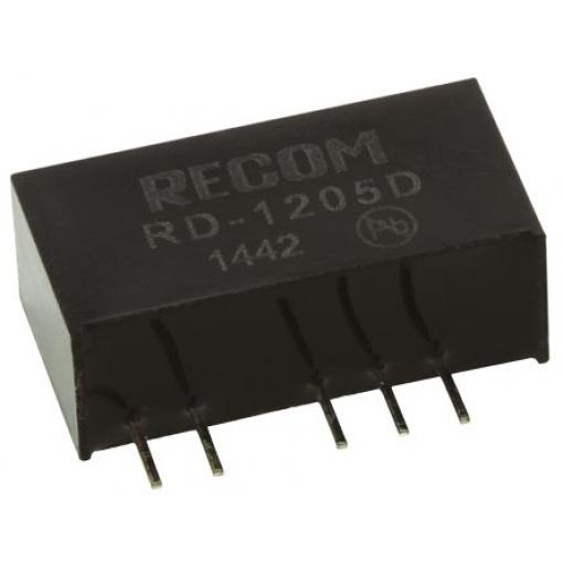 Recom Měnič DC/DC RD, výstup: 5 V dc 500 V ac, Vin 12V dc 200 mA, Vin 0V ac 2 W -40 °C 85 °C Průchozí otvor