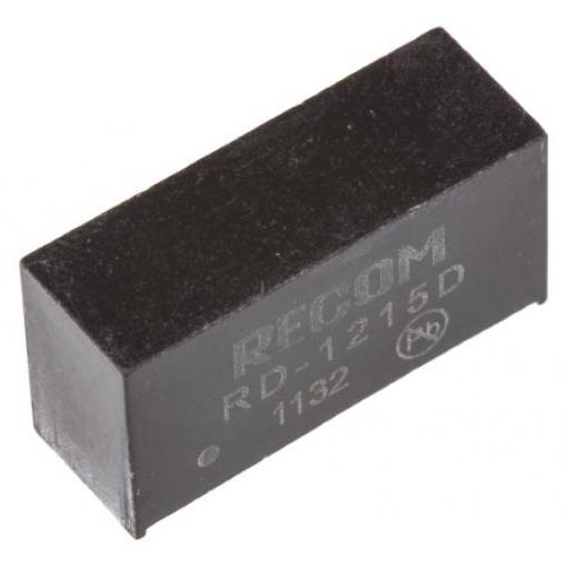 Recom Měnič DC/DC RD, výstup: 15 V dc 1 kV dc, Vin 12V dc 66 mA, Vin 0V 2 W -40 °C 85 °C Průchozí otvor