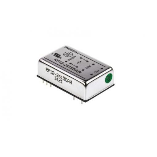 Recom Měnič DC/DC RP12-AW, výstup: 15 V dc 1.6 kV dc, Vin 36V dc 400 mA, Vin 9V 12 W -40 °C 64 °C Průchozí otvor