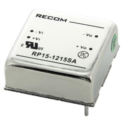 Recom Měnič DC/DC RP15 A, výstup: 15 V dc 1.6 kV dc, Vin 12V dc 1 A, Vin 9V 15 W -40 °C 85 °C Průchozí otvor