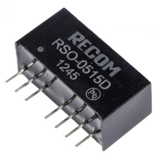 Recom Měnič DC/DC RSO, výstup: 15 V dc 500 V ac, Vin 9V dc 34 mA, Vin 4.5V 1 W -40 °C 85 °C Průchozí otvor