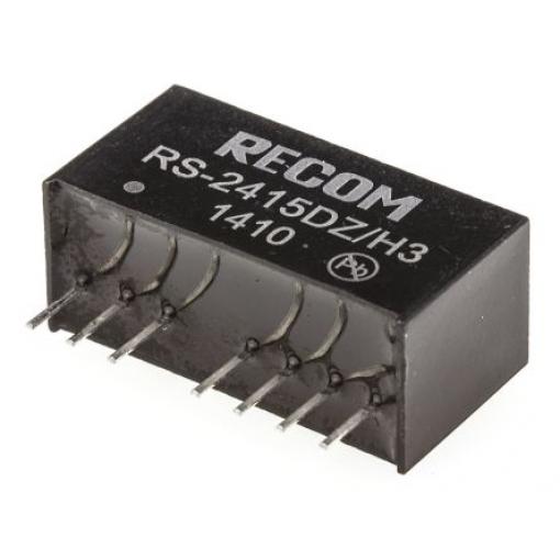 Recom Měnič DC/DC RS, výstup: 15 V dc 3 kV dc, Vin 36V dc 67 mA, Vin 9V 2 W -40 °C 85 °C Průchozí otvor
