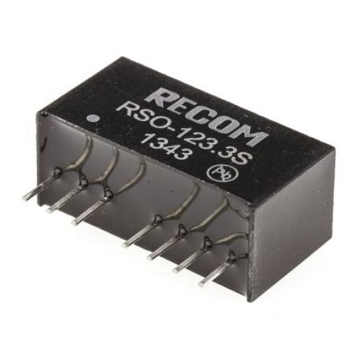 Recom Měnič DC/DC RSO, výstup: 3.3 V dc 1 kV dc, Vin 18V dc 300 mA, Vin 9V 1 W -40 °C 85 °C Průchozí otvor
