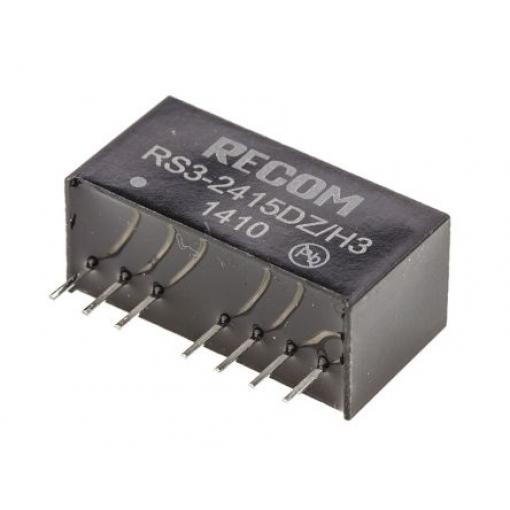Recom Měnič DC/DC RS3, výstup: 15 V dc 3 kV dc, Vin 27V dc 100 mA, Vin 9V 3 W -40 °C 71 °C Průchozí otvor
