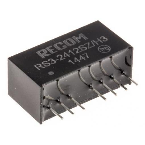 Recom Měnič DC/DC RS3, výstup: 12 V dc 3 kV dc, Vin 27V dc 250 mA, Vin 9V 3 W -40 °C 71 °C Průchozí otvor