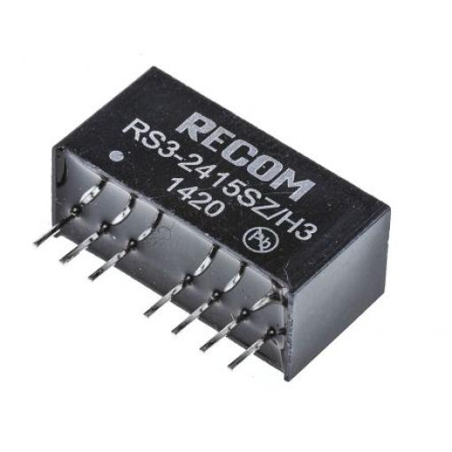 Recom Měnič DC/DC RS3, výstup: 15 V dc 3 kV dc, Vin 27V dc 200 mA, Vin 9V 3 W -40 °C 71 °C Průchozí otvor