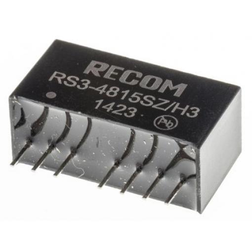 Recom Měnič DC/DC RS3, výstup: 15 V dc 3 kV dc, Vin 60V dc 200 mA, Vin 20V 3 W -40 °C 71 °C Průchozí otvor