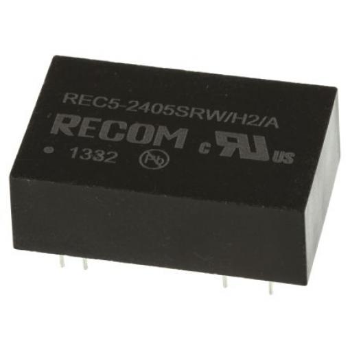 Recom Měnič DC/DC REC5, výstup: 5 V dc 1 kV ac, Vin 24V dc 1 A, Vin 18V 3 W -40 °C 75 °C Průchozí otvor
