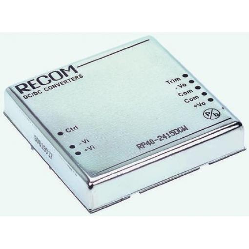 Recom Měnič DC/DC RP40 GW, výstup: 15 V dc 1.6 kV dc, Vin 36V dc 2666 mA, Vin 9V 40 W -40 °C 57 °C Průchozí otvor