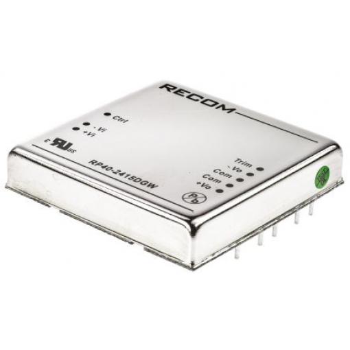 Recom Měnič DC/DC RP40 GW, výstup: 15 V dc 1.6 kV dc, Vin 36V dc 1330 mA, Vin 9V 40 W -40 °C 57 °C Průchozí otvor