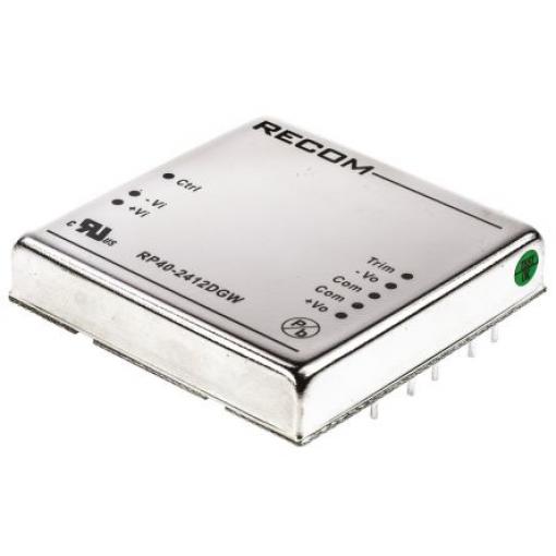 Recom Měnič DC/DC RP40 GW, výstup: 12 V dc 1.6 kV dc, Vin 36V dc 1670 mA, Vin 9V 40 W -40 °C 57 °C Průchozí otvor