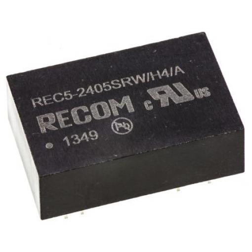 Recom Měnič DC/DC REC5, výstup: 5 V dc 4 kV dc, Vin 36V dc 1 A, Vin 18V 5 W -40 °C 75 °C Průchozí otvor