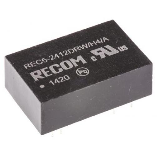 Recom Měnič DC/DC REC5, výstup: 12 V dc 4 kV dc, Vin 36V dc 210 mA, Vin 18V 5 W -25 °C 75 °C Průchozí otvor