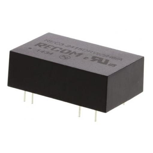Recom Měnič DC/DC REC3, výstup: 15 V dc 6 kV dc, Vin 36V dc 100 mA, Vin 9V 3 W -40 °C 85 °C Průchozí otvor