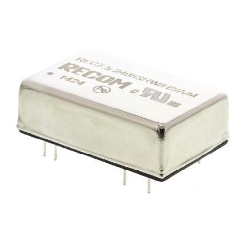 Recom Měnič DC/DC REC7.5, výstup: 5 V dc 2 kV dc, Vin 36V dc 1.5 A, Vin 18V 7.5 W -40 °C 71 °C Průchozí otvor
