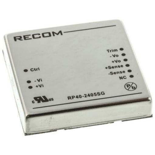 Recom Měnič DC/DC RP40 G, výstup: 5 V dc 1.6 kV dc, Vin 36V dc 8000 mA, Vin 18V 40 W -40 °C 66 °C Průchozí otvor