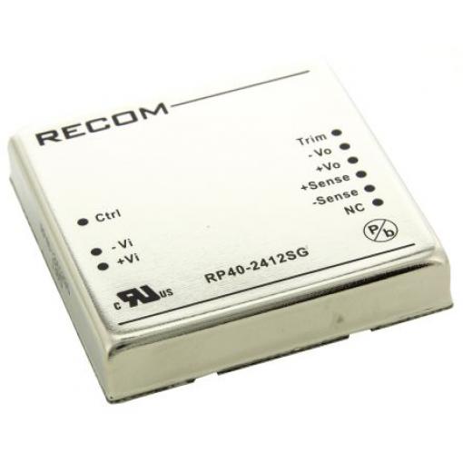 Recom Měnič DC/DC RP40 G, výstup: 12 V dc 1.6 kV dc, Vin 36V dc 3333 mA, Vin 18V 40 W -40 °C 66 °C Průchozí otvor