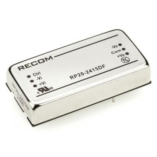 DC-DC převodník 20W, výstup: ±15V dc ±667mA 1.6kV dc, Vin 18 → 36 V DC