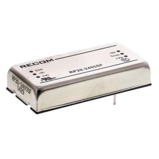 Recom Měnič DC/DC RP20 F, výstup: 5 V dc 1.6 kV dc, Vin 24V dc 4 A, Vin 9V 20 W -40 °C 85 °C Průchozí otvor
