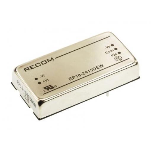 Recom Měnič DC/DC RP10 EW, výstup: ±15 V dc 1.6 kV dc, Vin 24V dc 333 mA, Vin 9V 1 W -20 °C 85 °C Průchozí otvor