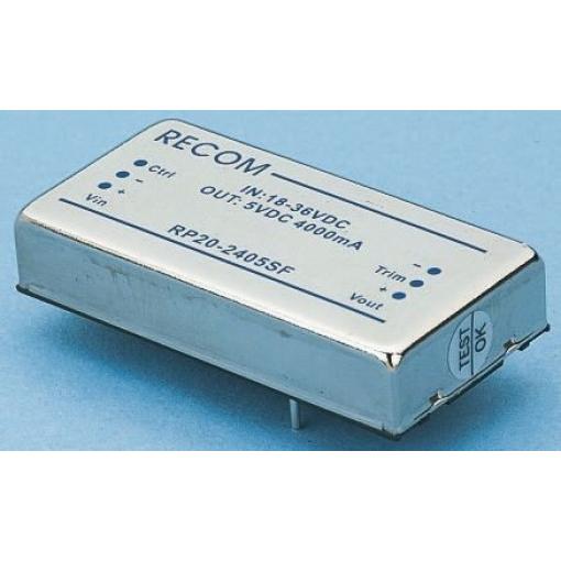 Recom Měnič DC/DC RP20 F, výstup: 12 V dc 1.6 kV dc, Vin 24V dc 1.67 A, Vin 9V 20 W -40 °C 85 °C Průchozí otvor