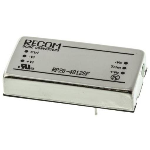 Recom Měnič DC/DC RP20 F, výstup: 12 V dc 1.6 kV dc, Vin 48V dc 1.67 A, Vin 18V 20 W -40 °C 85 °C Průchozí otvor