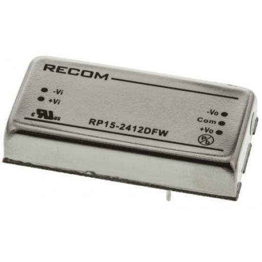 Recom Měnič DC/DC RP15-FW, výstup: ±12 V 1.6 kV dc, Vin 36V dc, Vin 9V 15 W -40 °C 85 °C Průchozí otvor