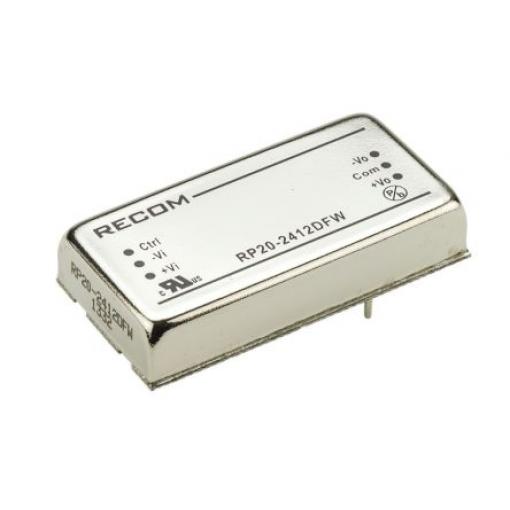 Recom Měnič DC/DC RP20 FW, výstup: ±12 V dc 1.6 kV dc, Vin 24V dc 833 mA, Vin 9V 20 W -40 °C 105 °C Průchozí otvor