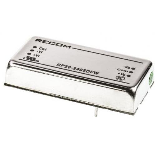 Recom Měnič DC/DC RP20 FW, výstup: ±5 V dc 1.6 kV dc, Vin 24V dc 2 A, Vin 9V 20 W -40 °C 105 °C Průchozí otvor