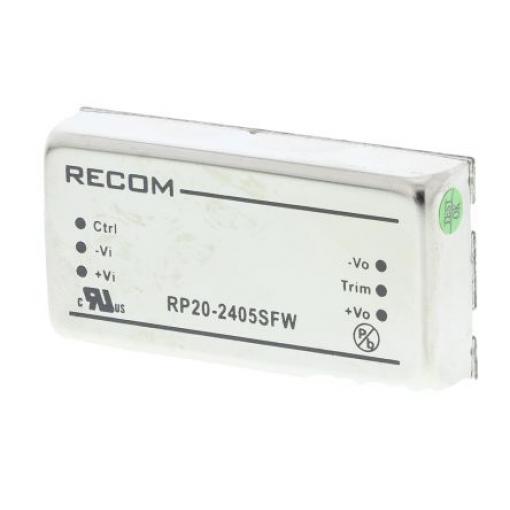 Recom Měnič DC/DC RP20 FW, výstup: 5 V dc 1.6 kV dc, Vin 24V dc 4 A, Vin 9V 20 W -40 °C 105 °C Průchozí otvor