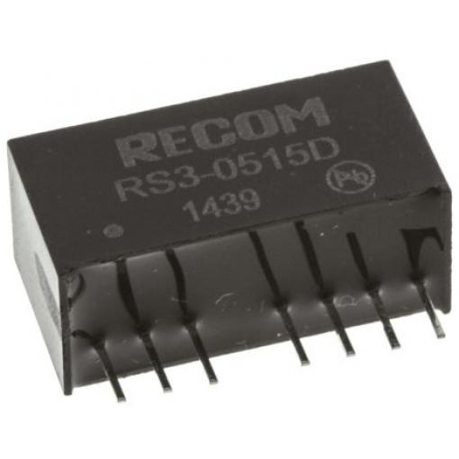 Recom Měnič DC/DC RS3, výstup: ±15 V 500 V ac, Vin 9V dc, Vin 4.5V 3 W -40 °C 85 °C Průchozí otvor
