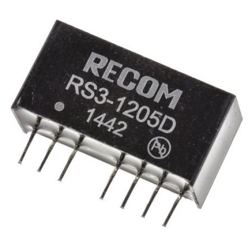 Recom Měnič DC/DC RS3, výstup: ±5 V 500 V ac, Vin 18V dc, Vin 9V 3 W -40 °C 85 °C Průchozí otvor