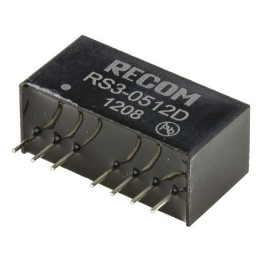 Recom Měnič DC/DC RS3, výstup: ±12 V 500 V ac, Vin 9V dc, Vin 4.5V 3 W -40 °C 85 °C Průchozí otvor