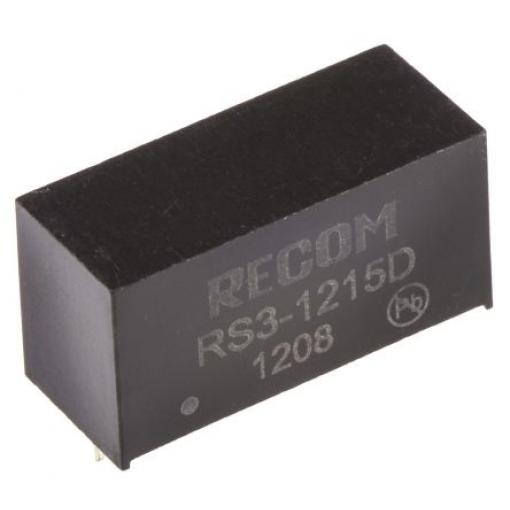 Recom Měnič DC/DC RS3, výstup: ±15 V 500 V ac, Vin 18V, Vin 9V 3 W -40 °C 85 °C Průchozí otvor