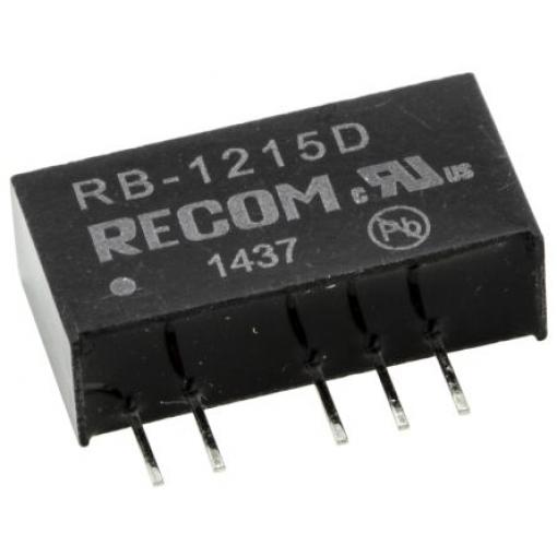 Recom Měnič DC/DC RB, výstup: ±15 V dc 500 V ac, Vin 12V dc 33 mA, Vin 3.3V 1 W -40 °C 85 °C Průchozí otvor