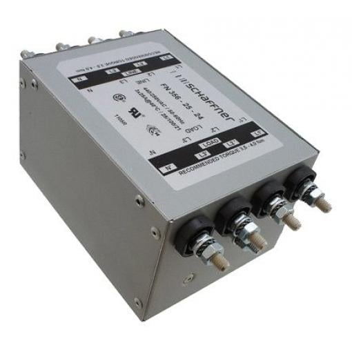 Filtr EMI, řada: FN356, 440/250 V AC, 60Hz, Montáž na rám, Jazýček, 25A, 0,43 mA, Schaffner, Single Stage, 10.1W