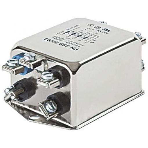 Filtr EMI, řada: FN355, 2.2 nF, 440V ac, 400 Hz, Montáž na rám, Fast-On, 3 A, počet fází: 3, 0.07 mA, Schaffner, 1, 1.4