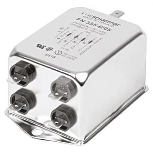 Filtr EMI, řada: FN355, 2.2 nF, 440V ac, 400 Hz, Montáž na rám, Fast-On, 6 A, počet fází: 3, 0.07 mA, Schaffner, 1, 1.5