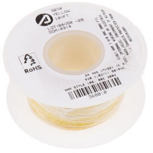 Zapojovací vodič plocha průřezu 0,2 mm², typ kabelu: Jednožilový, prameny vodičů: 7/0,20 mm, Žlutá, 300 V 30m 24 AWG