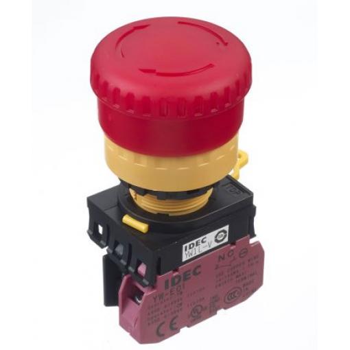 Idec YW Uvolnění kroucením Osvětlené Tlačítko nouzového vypínače Montáž do panelu 22 mm 1 NC IP65
