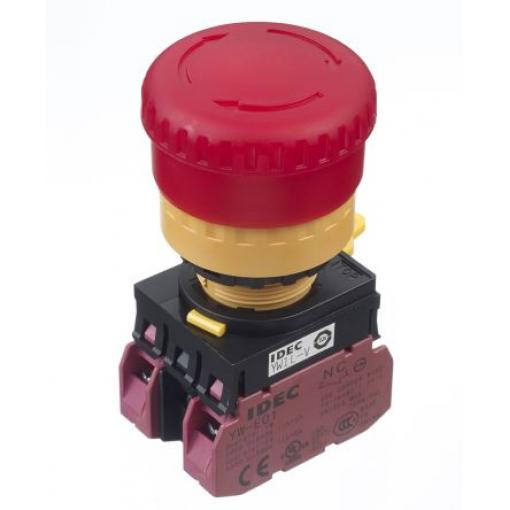 Idec YW Uvolnění kroucením Osvětlené Tlačítko nouzového vypínače Montáž do panelu 22 mm 2 NC IP65
