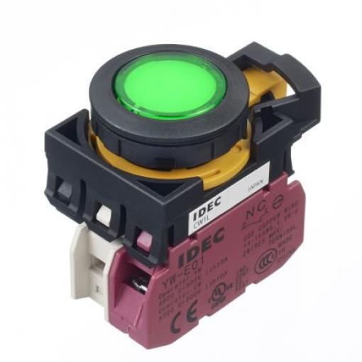 Idec Tlačítkový spínač, řada: CW IP65 SPST Panel Okamžité Osvětlené 22 mm 10 A, barva LED: Zelená