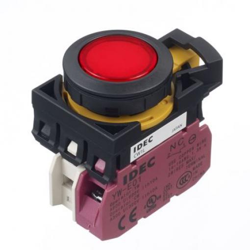 Idec Tlačítkový spínač, řada: CW IP65 SPST Panel Okamžité Osvětlené 22 mm 10 A, barva LED: Červená