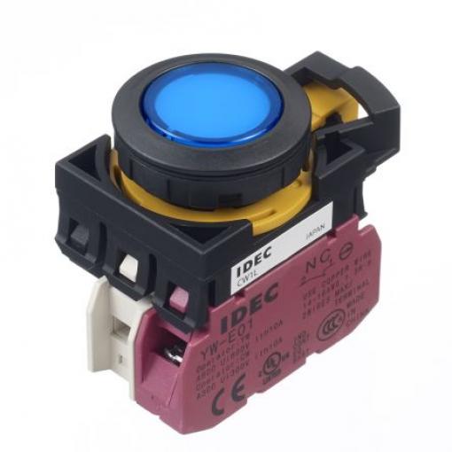 Idec Tlačítkový spínač, řada: CW IP65 SPST Panel Okamžité Osvětlené 22 mm 10 A, barva LED: Modrá