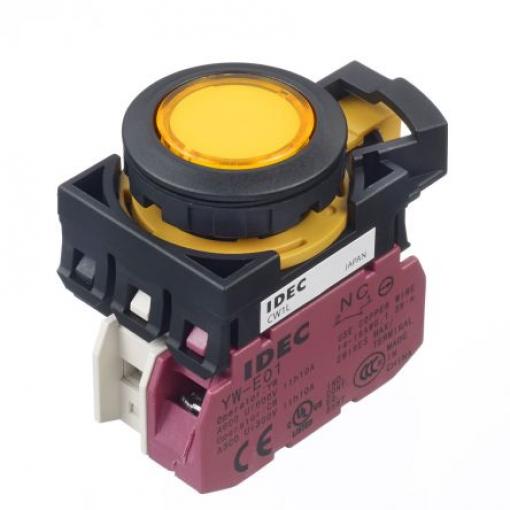 Idec Tlačítkový spínač, řada: CW IP65 SPST Panel Okamžité Osvětlené 22 mm 10 A, barva LED: Žlutá